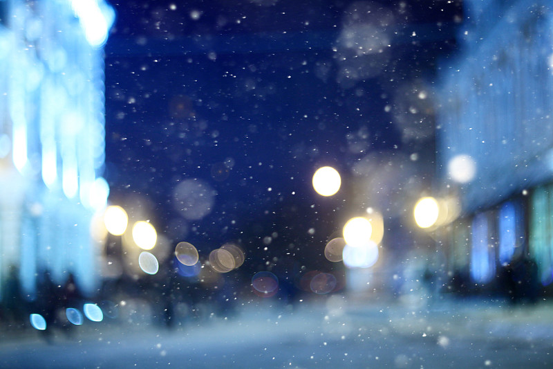 city,??night,winter,snow,blurred,background