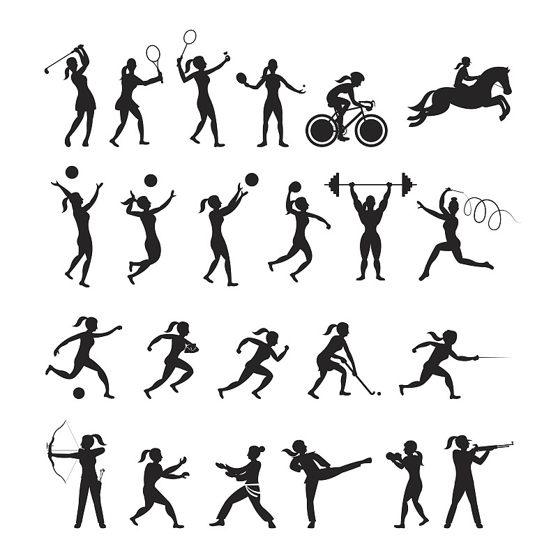 符号,田径运动员,运动,女人,橄榄球,形状,绘画插图,羽毛球,夏天,乒乓球
