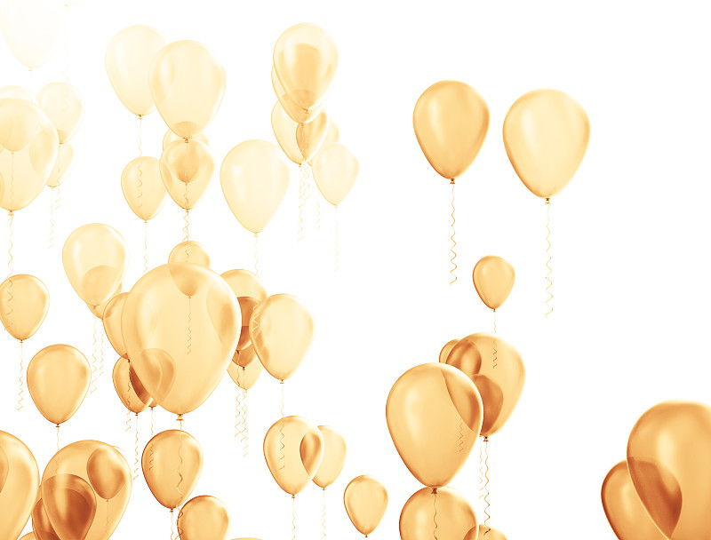 气球,金色,生日,氦气球,新的,风,水平画幅,形状,符号,组物体