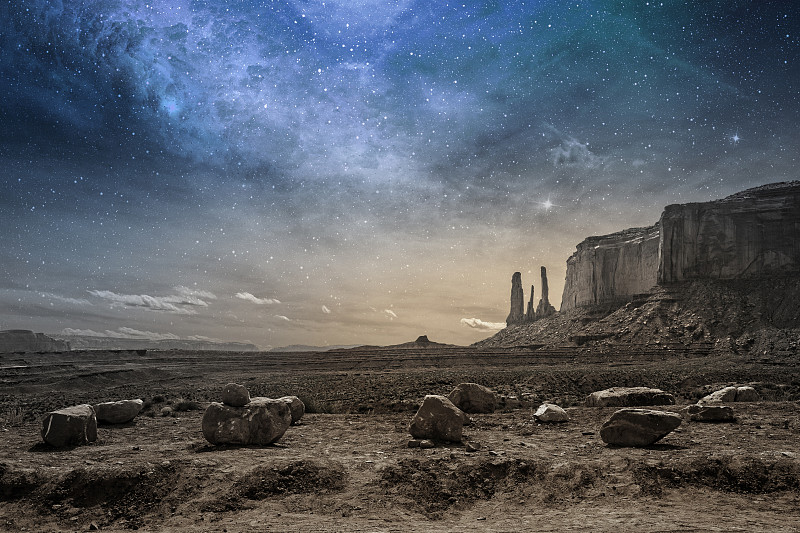 岩石,黄昏,沙漠,纪念碑,天空,未来,星系,夜晚,美国西部,气候与心情