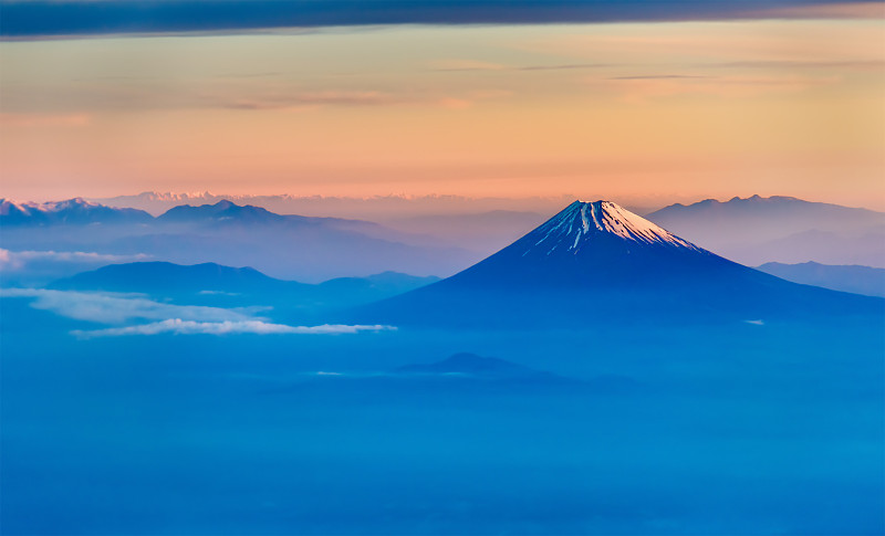 早晨,富士山,航拍视角,天空,里山,雪,尖利,曙暮光,周末活动,气候与心情