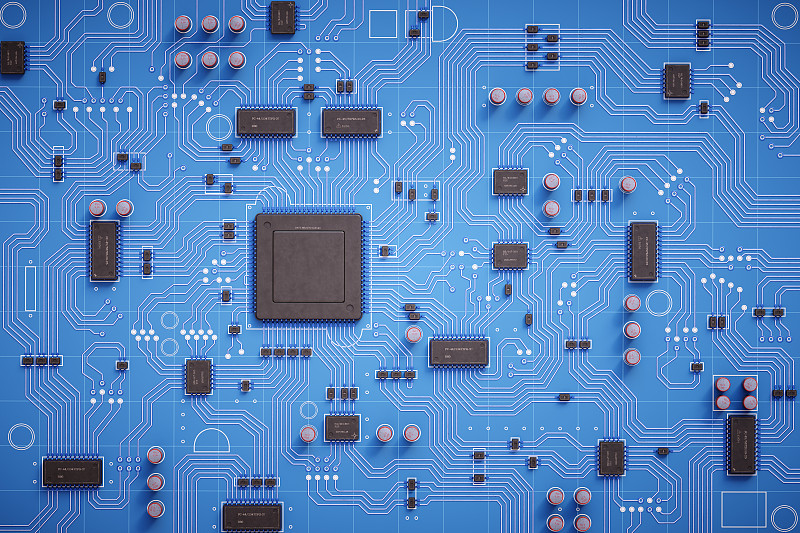 简单,顶部,电路板,视角,半导体,中央处理器,纳米技术,晶体管,电脑晶片,电容器