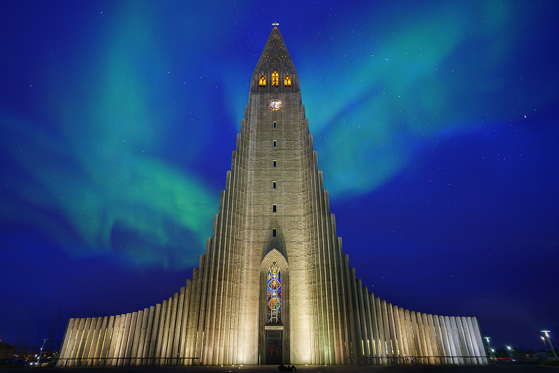 北极光,雷克雅未克,冰岛国,新教,彩色玻璃,极光,纪念碑,天空,灵性