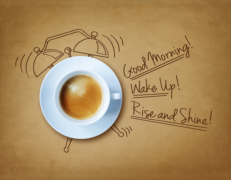 早晨,咖啡,表现积极,机敏,褐色,灵感,水平画幅,时间,饮料,钟