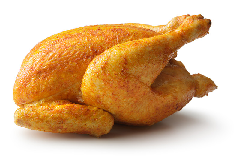 烤鸡,家禽,白色背景,分离着色,鸡肉,鸡,格子烤肉,水平画幅,无人,膳食