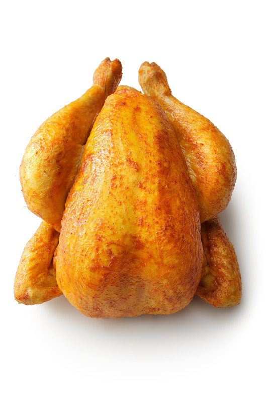 烤鸡,家禽,白色背景,分离着色,鸡,鸡肉,烤串,垂直画幅,格子烤肉,高视角