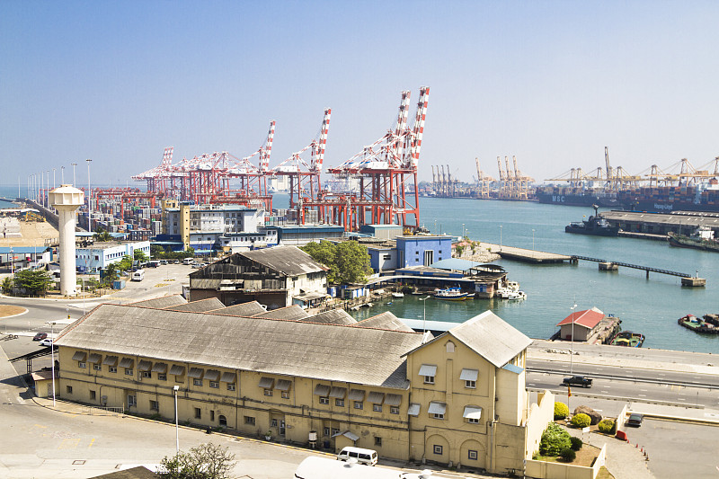 海港,科伦坡,斯里兰卡,仓库,水平画幅,工业船,邮轮,货运,起重机,货物集装箱