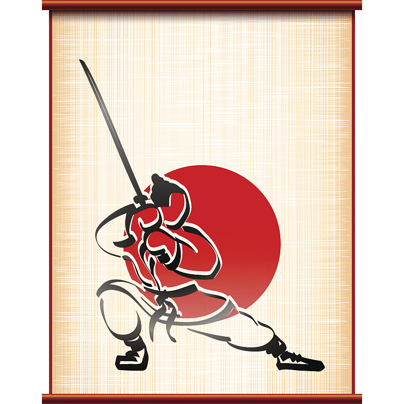 日本武士,挑战姿态,背景,羊皮纸,墨水,忍者,和纸,日本武士刀,剑,剪影