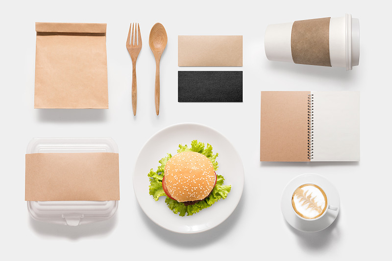 汉堡包,品牌标记,概念,分离着色,留白,水平画幅,高视角,膳食,组物体,咖啡