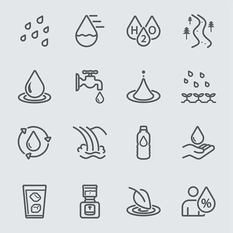 饮用水,线图标,水塔,赛特种猎狗,纯净,瀑布,漏泄,排队等,纯净水,分界线