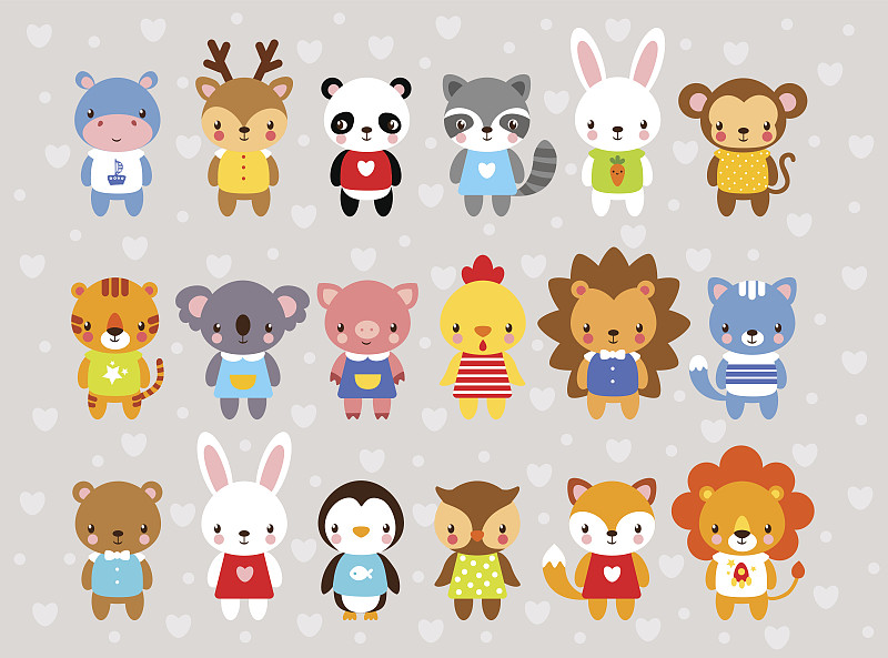 动物,卡通,矢量,时尚,兔子,可爱的,性格,树袋熊,浣熊,刺猬