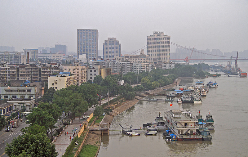 长江,商用码头,湖北省,烟雾,吊桥,帆船,房屋建设,水,风
