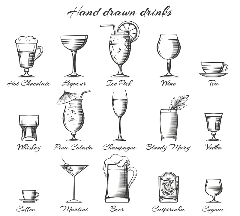 饮料,动物手,葡萄酒,绘画插图,符号,古典式,鸡尾酒,标签,含酒精饮料