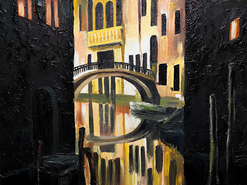 画布,琴码,威尼斯,水,透过窗户往外看,绘画插图,运河,古典式