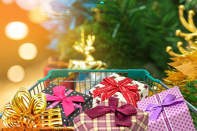 购物车,礼物,圣诞礼物,照明设备,运动模糊,购物袋,超级市场,购物中心,包装纸,缆车