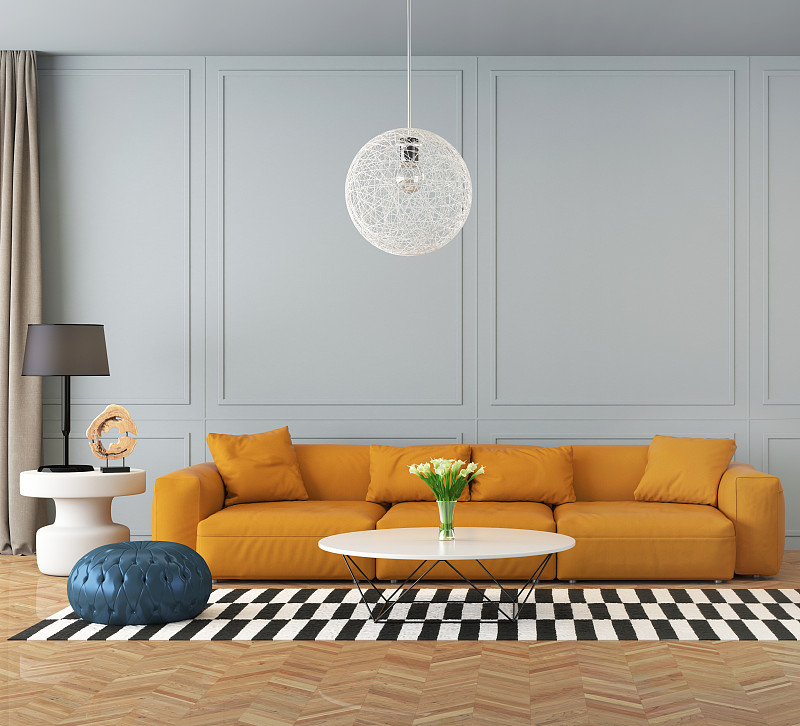 现代,沙发,起居室,橙色,艺术装饰区,样板间,室内,art,deco风格,地毯,灯