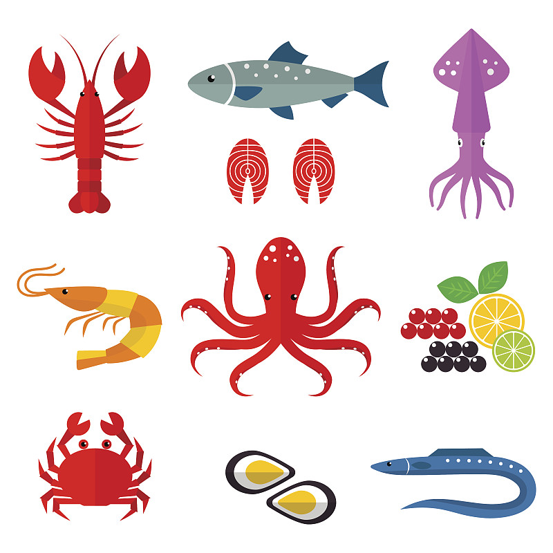 符号,海产,矢量,平坦的,菜单,渔业,背景分离,香料,螃蟹,模板