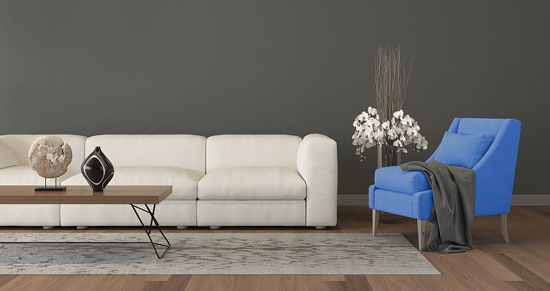 沙发,极简构图,扶手椅,蓝色,起居室,样板间,地毯,家具,现代,白色