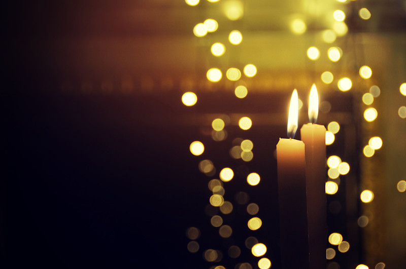 蜡烛,火焰,圣诞树,在之后,壁炉,浪漫,猩猩木,水平画幅,无人