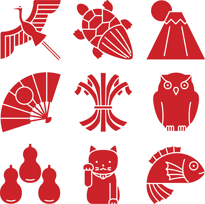 护身符,日本,时尚,招财猫,折扇,灰鹤,可折叠的,海鲷,龟,富士山
