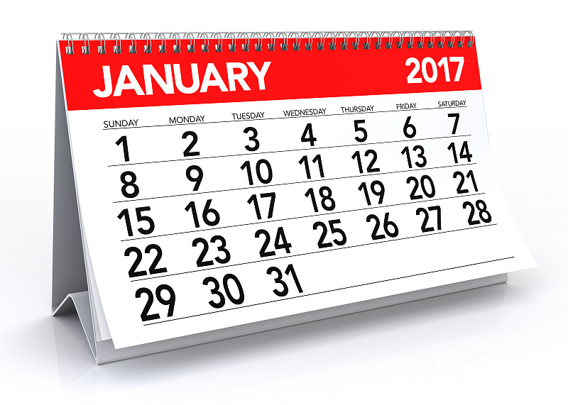 一月,日历,2017年,新的,水平画幅,无人,绘画插图,新年,计算机制图
