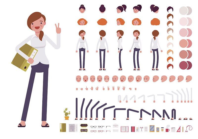 性格,档案管理员,女性,开端,躯干,四肢,拟人笑脸,绘画插图,腿,卡通