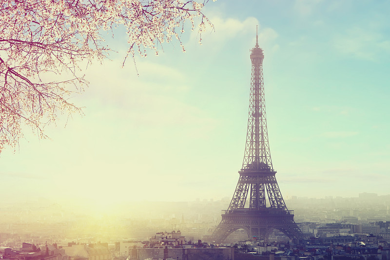 都市风景,埃菲尔铁塔,巴黎,泉,水平画幅,户外,国际著名景点,冬天,著名景点,复古风格