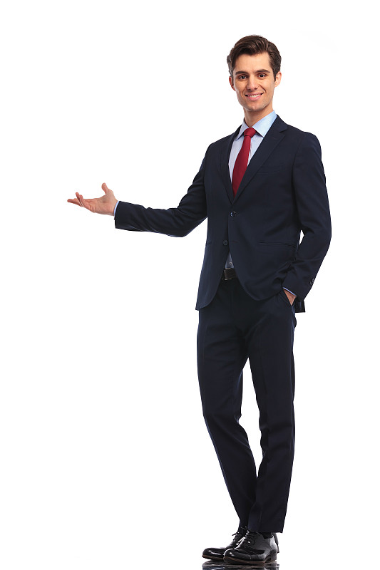 男商人,幸福,全身像,欢迎标志,套装,仅男人,领带,做手势,男人,背景分离