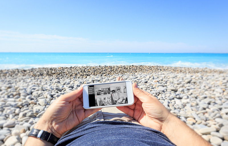 海滩,旅行者,相机,家庭生活,监视器,视频影像,蔚蓝海岸地区,手机,沙子,夏天
