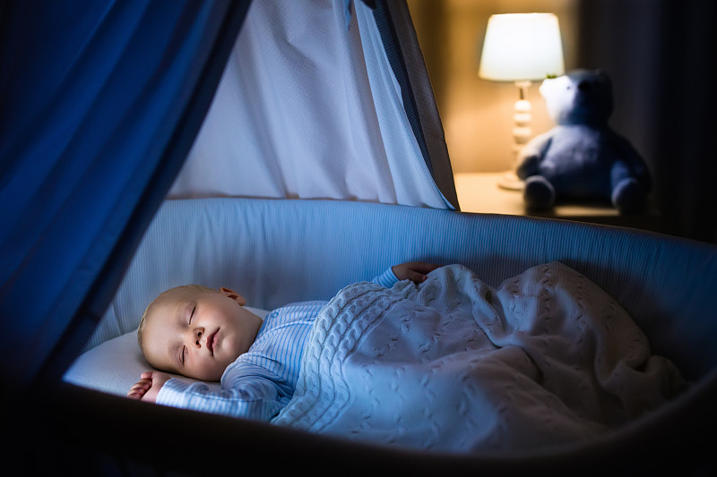 婴儿床,夜晚,男婴,青绿色,行军床,婴儿,幼儿,儿童房,小睡,水平画幅