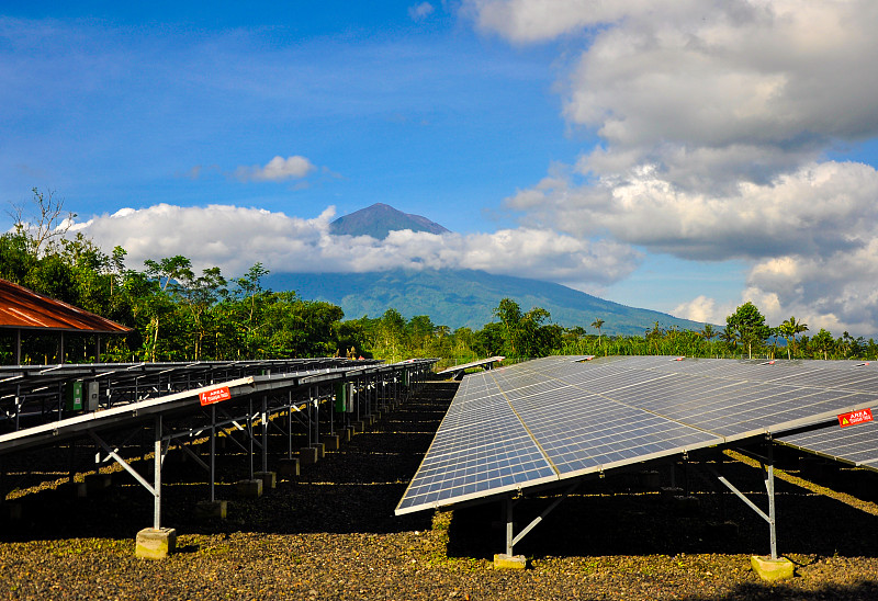 印度尼西亚,太阳能电池板,巴厘岛,山,背景,太阳能发电站,太阳能,自然,天空,水平画幅