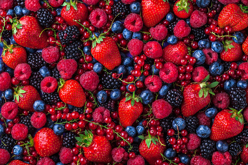 浆果,水果,多样,森林,影棚拍摄,在上面,蓝莓,清新,草莓,多色的