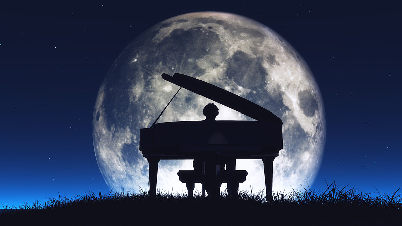 男人,钢琴师,天空,艺术家,夜晚,月亮,纯净,仅男人,仅成年人,想法