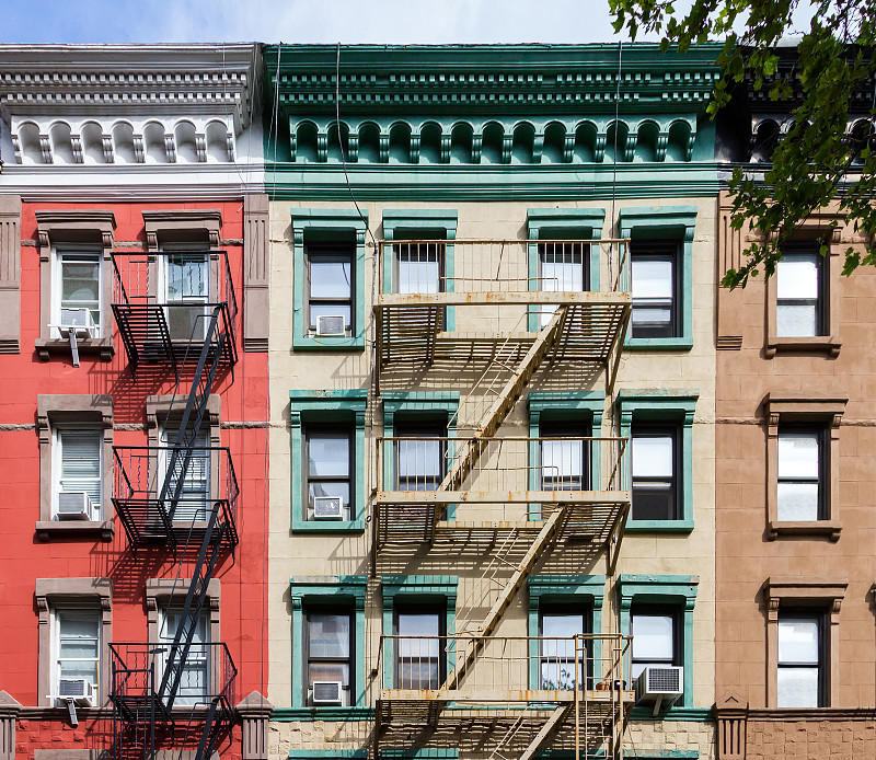 公寓,纽约,古典式,多色的,防火梯,布鲁克林,曼哈顿,纽约州,房屋建设,建筑外部