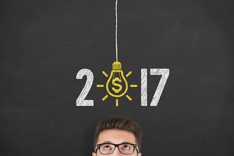 2017年,金融,概念,新年前夕,背景,黑板,决心,球门,破土动工,粉笔