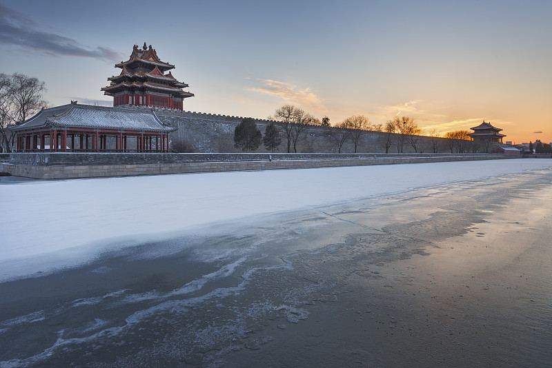 北京,雪,故宫,清朝,明朝风格,纪念碑,水,天空,古老的,古典式