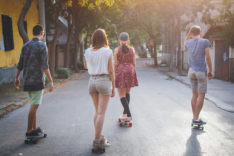 滑板,友谊,人群,户外,滑板运动,青春期,旱冰,青少年,悬挂的,城镇