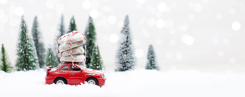 雪,冬天,饼干,红色,汽车,森林,小雕像,袖珍画,头球,留白