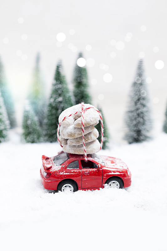 雪,冬天,饼干,红色,汽车,森林,小雕像,袖珍画,头球,垂直画幅