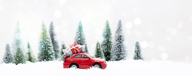 礼物,汽车,冬天,雪,红色,森林,袖珍画,头球,降临节