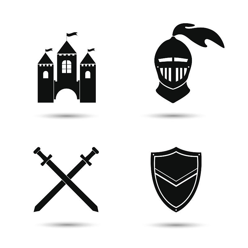 计算机图标,中世纪时代,骑士,盔甲服,侍从,剑,扁平化设计,符号,背景分离,平坦的