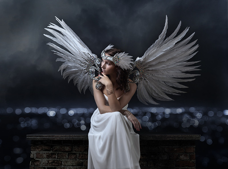 天使,白色长裙,仙女,饰头巾,纯洁,幻想,纯净,翅膀,天堂