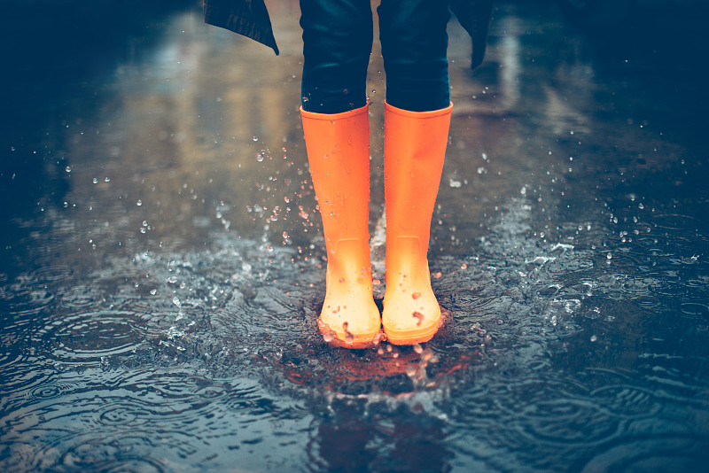 靴子,雨鞋,水坑,防水服,雨,湿,天气,秋天,半空中,橡胶