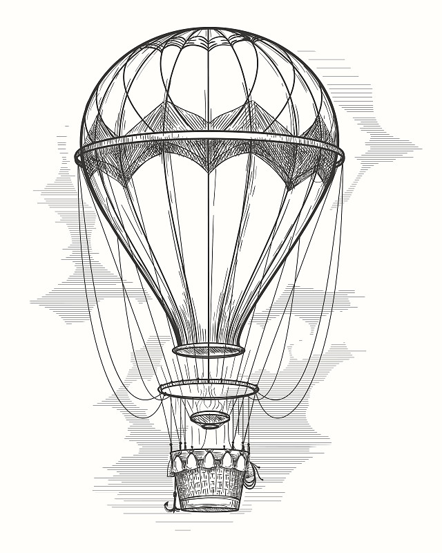 热气球,草图,飞艇,维多利亚女王时代风格,蒸汽朋克,古典式,复古风格,篮子,高处,检查表