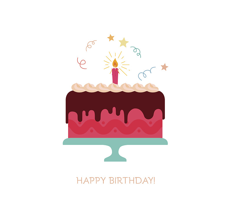 生日蛋糕,蜡烛,褐色,水平画幅,绘画插图,蛋糕,烘焙糕点,生日,甜点心,模板