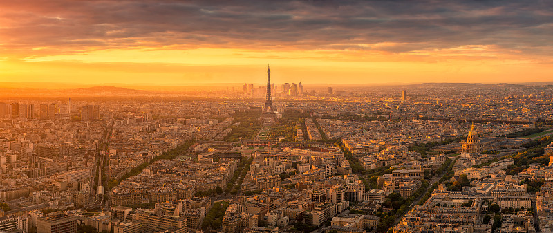 巴黎,全景,荣民院,拉德芳斯,凯旋门,拿破仑一世,埃菲尔铁塔,街道,航拍视角,纪念碑