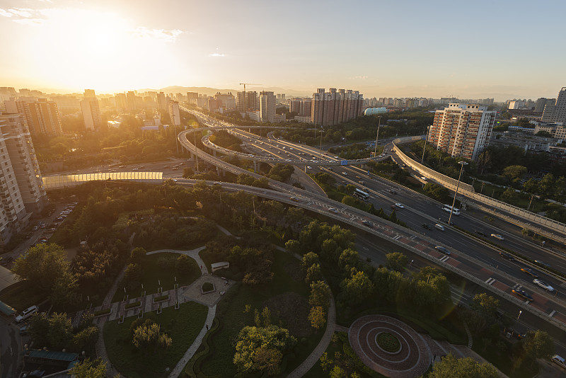 北京,交通,高架道路,空中走廊,尾灯,忙碌,都市风景,多车道公路,现代,建筑业