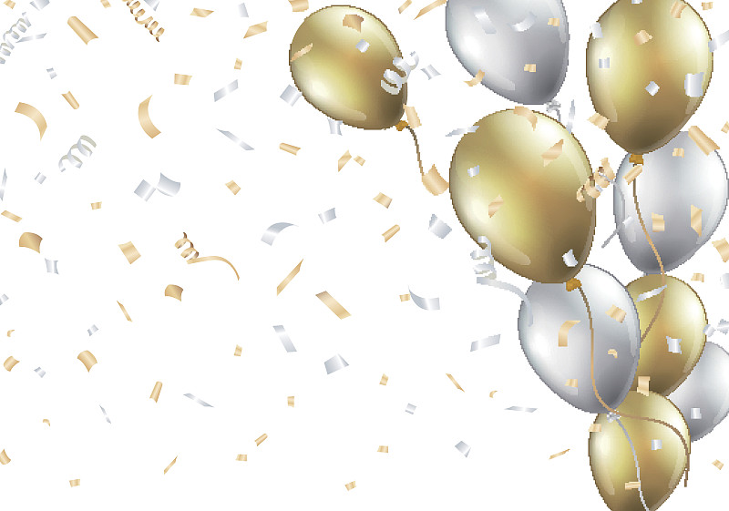 银色,气球,背景,黄金,留白,水平画幅,形状,绘画插图,生日