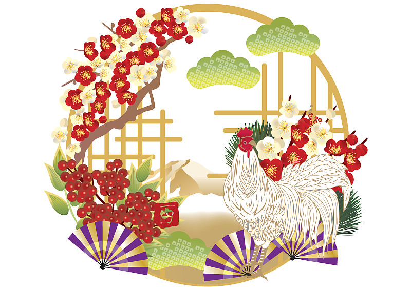 自然美,日本,式样,可爱的,和服,春节,新年前夕,仅一朵花,鸟类,绘画插图