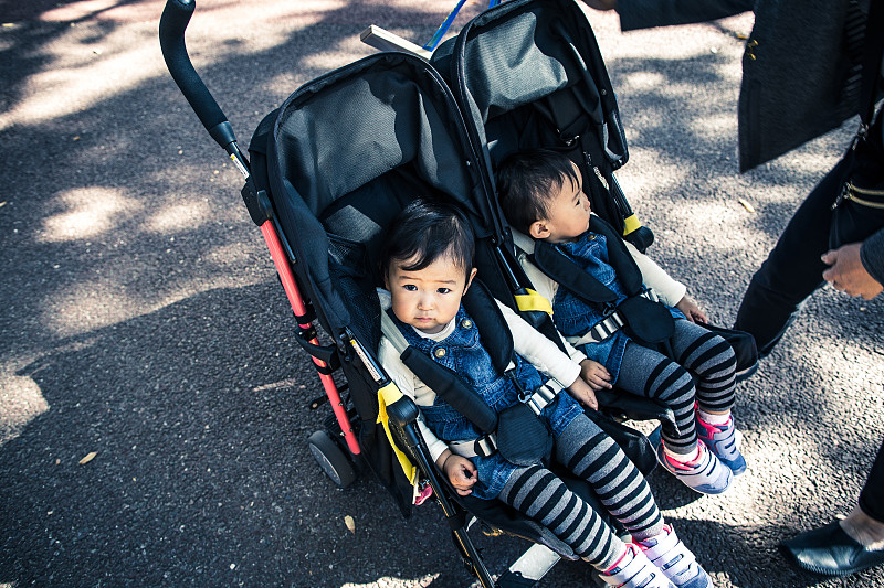 双胞胎,折叠童车,婴儿座椅,安全带,婴儿车,水平画幅,小的,秋天,仅日本人,婴儿